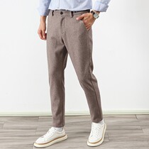 Rich Your Birds Winter Thickened Hair Western Pants Male Korean version Repaired Straight Silo High End Free of hot imitation cashmere 90% casual pants