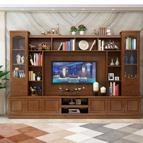 Chinese-style solid wood TV background wall cabinet living room storage combination high TV cabinet modern minimalist film and television wine cabinet base cabinet