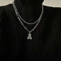 Laminated with operative-body 925 pure silver personality double layer sweater chain female reworking senior feeling sweet and cool necklace man