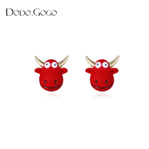 Bull Year Zodiac Zodiac Woman Personality Design Sensation Red Chinese New Year Fashion Earrings Cute Temperament Little Crowd 2021 Ear Accessories