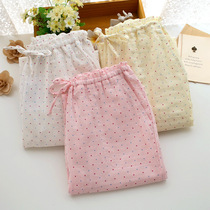  Spring and summer new cotton leprosy womens pajamas Japanese cotton double gauze womens trousers home pants pajamas