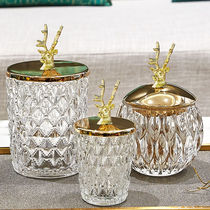 Simple European American gold deer head decorative storage tank Embossed crystal glass wool swab Toothpick jar Candy jar