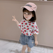  Girls  short-sleeved t-shirt summer 2021 new Korean childrens summer clothes small and medium-sized virgin baby cartoon top tide 6