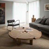 Solid wood rattan woven coffee table table Small apartment simple Japanese ins Modern creative living room household light luxury round low table