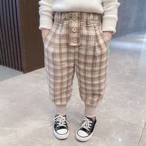 Girl Pants Spring Autumn Season Tennis Red Female Baby Spring Dress Outside Wearing Plaid Pants Foreign Air Children Clothing Casual Pants Spring
