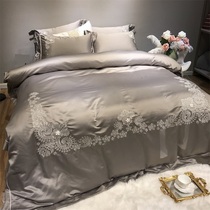(Q BB) high-grade embroidered silk four-piece silk Mulberry silk quilt cover European cotton cotton bedding