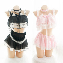 Cat girl underwear female Chiffon six-piece set sexy uniform seduction set Cat ear cute girl apron tutu