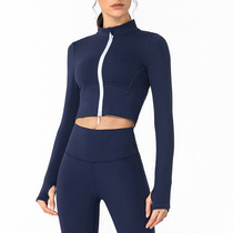 lulu new nude yoga jacket long sleeve collar top female short autumn winter zipper sports running fitness clothes