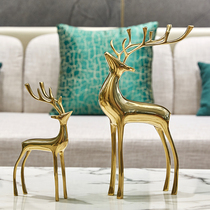 All copper deer living room ornaments European American model room Creative entrance cabinet Wine cabinet Home high-end decorations