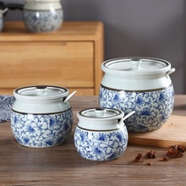 Ceramic seasoning tank seasoning tank household kitchen salt jar white sugar tank chili oil tank pig oil tank high temperature resistant