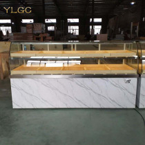 Solid wood pastry cabinet cake shop display cabinet curved bread cabinet glass commercial counter dry point peach crisp display cabinet custom