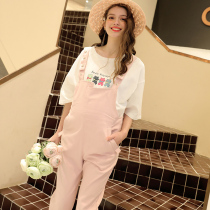  S pregnant women bib fashion spring fashion new sports loose plus size pink canvas jumpsuit small pants