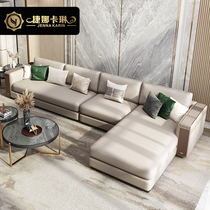 Italian Style Light Lavish Genuine Leather Corner Sofa Simple Solid Wood Guest Hall Furniture Rear Modern High-end Luxury-style Plate Room Sofa