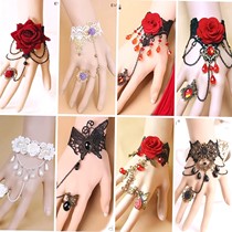 Bracelet ring integrated chain bride red hand back chain retro performance lace personality handstring cold style dress female