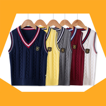 Childrens sweater pure cotton vest 2021 Spring and Autumn Summer new knitting shirt vest Han Edition of England College wind sleeve