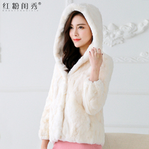 Haining true Rex Rabbit Hair 2021 Autumn and Winter New Fashion Slim Warm Hooded Fur Short Coat Women