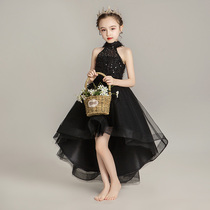 Little girl foreign fashion show black evening dress children princess dress puffy gauze girl host piano performance dress