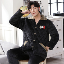Mens pajamas autumn and winter coral velvet padded velvet warm three-layer flannel home suit men sy