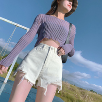 Burrs white denim shorts womens 2021 summer new Korean version loose thin wide legs high waist a hot pants tide