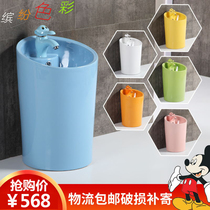 Children Colour vertical integrated washbasin Kindergarten Ceramics Conjoined Upright Basin Small Kids Wash Hands Wash Basin Table