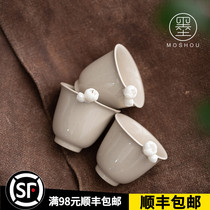Stick to handmade grass and wood ash pinch flower master cup single cup kung fu tea cup tea cup personal high-end tea cup