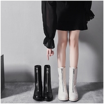 White boots womens 2019 new flat-bottomed wild front zipper short tube height-increasing thick-heeled Martin boots womens British style