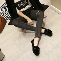 European station 2021 Spring and Autumn new womens shoes Korean version of Joker rabbit hair cotton shoes Bean shoes flat sole shoes women
