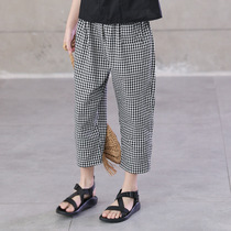 CUHK Girl Brief Casual Pants 2022 Summer Korean version Children tightness waist small feet Plaid Trousers Foreign Air Seven