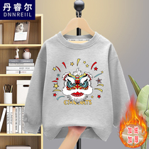 Boys autumn and winter fleece sweater 2022 new tops autumn models medium and large childrens Western-style boys cool handsome trendy childrens clothing