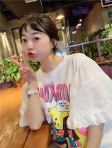 BORAKOO Korea East Gate 2019 summer white explosion cartoon lotus leaf sleeve loose short sleeve t-shirt