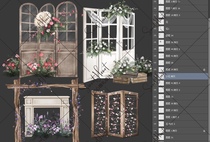 Wedding screen material full set PS layered design documents country style outdoor wooden frame fireplace wooden box wedding props