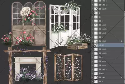 Wedding screen material full set PS layered design documents country style outdoor wooden frame fireplace wooden box wedding props