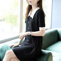 Baoshili medium and long sequined knitted short-sleeved dress womens summer 2021 new western style loose temperament skirt