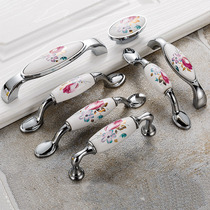 Hole distance 16 76 96128 bright silver printed wardrobe Handle Field Ceramic Cabinet Drawer Hardware Small Handle