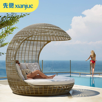 Outdoor reclining bed hotel B&B beach swimming pool open-air outdoor balcony net red sofa creative rattan chair customization