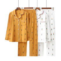 Carrot cotton yarn Japanese couple pajamas mens and womens spring and autumn double cotton gauze long-sleeved home service suit