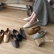 Grandmas shoes 2021 spring and autumn flat square head loafers two wear one pedal lazy people take Doudou shoes shallow single shoes women