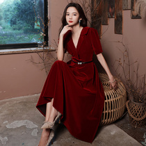 Suit collared toast 2021 autumn and winter bride can usually wear small man wedding dress dress French Velvet