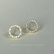 Sugar cube S925 sterling silver diamond-set hollow circle stud earrings Korean net red simple personality wild earrings earrings