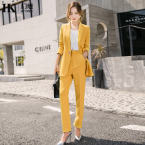  Fashion professional suit female president Korean version of the British suit socialite net red temperament yellow goddess high-end tide suit