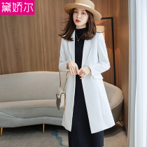 White blazer womens 2021 autumn and winter New senior sense long coat casual Joker Korean version of small suit