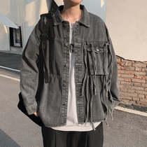 Spring and Autumn Ruffian handsome denim jacket mens Korean trend ins Hong Kong style retro hip hop Tide brand loose Joker jacket
