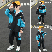 Boys autumn suit 2021 new big childrens foreign style autumn two-piece fashion Korean handsome boy tide