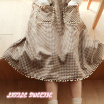 Moon Park) Brown biscuit rabbit bear detachable two-wear autumn and winter thick strap skirt skirt ball New