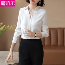 2021 new spring and summer Korean version of long sleeve shirt female v collar jacket loose teacher interview clothing female professional shirt