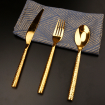 Golden knife and fork spoon three-piece steak plate Western plate high-end household European knife and fork set Western tableware