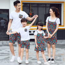 A family of four parent-child clothing Xia Net red seaside holiday National style mother and daughter fashion skirt parent-child suit tide