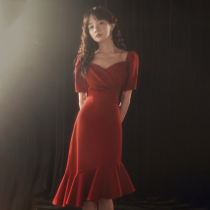 Toast dress The bride can usually wear 2021 new summer fishtail engagement dress red dress skirt woman