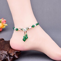 Anklet female ancient style Yunnan ethnic style hand-woven green agate anklet retro style accessories foot ring