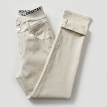 Korean beige high-waisted jeans womens straight tube loose 2021 Spring and Autumn new small man thin Tide wide legs